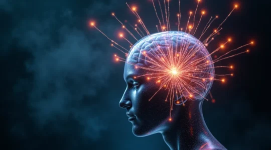 Symbolisierung eines Gehirns, aus dem lebendige, leuchtende Ideen aufsteigen