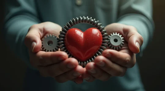 Symbolische Darstellung von Technologie und menschlichen Werten im Gleichgewicht