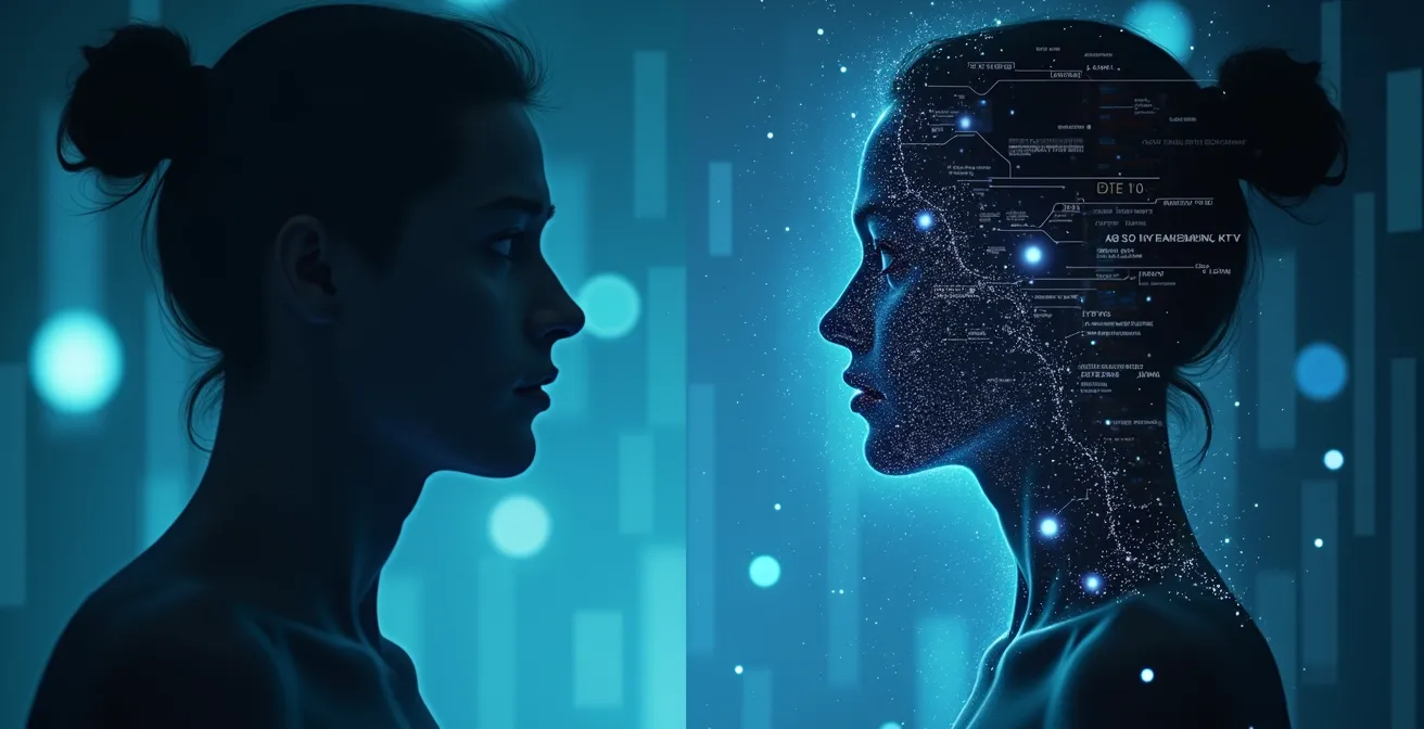 Abstrakte Darstellung einer Person deren digitale Datenspuren zu einem virtuellen Profil werden