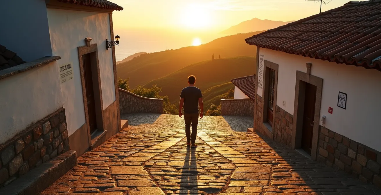 Alleinreisende findet zu sich selbst in portugiesischer Landschaft
