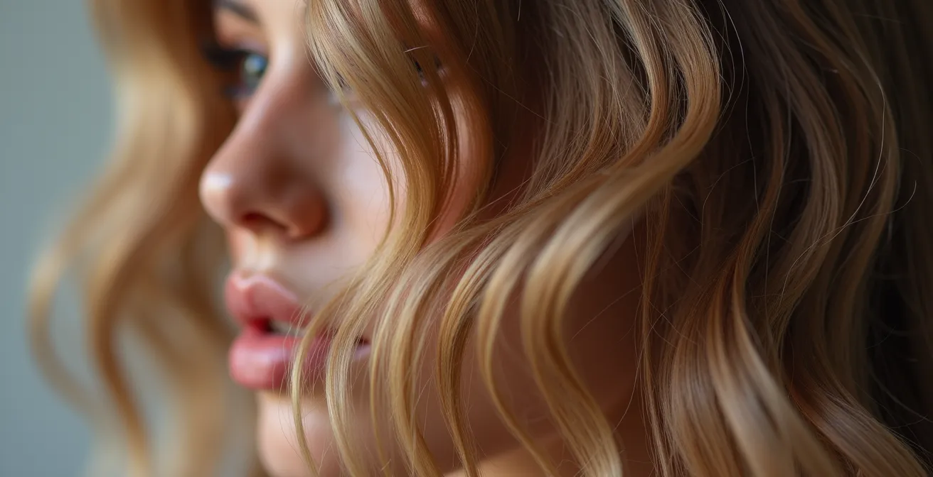 Nahaufnahme von feinem Haar mit sichtbaren Ghost Layers für mehr Volumen