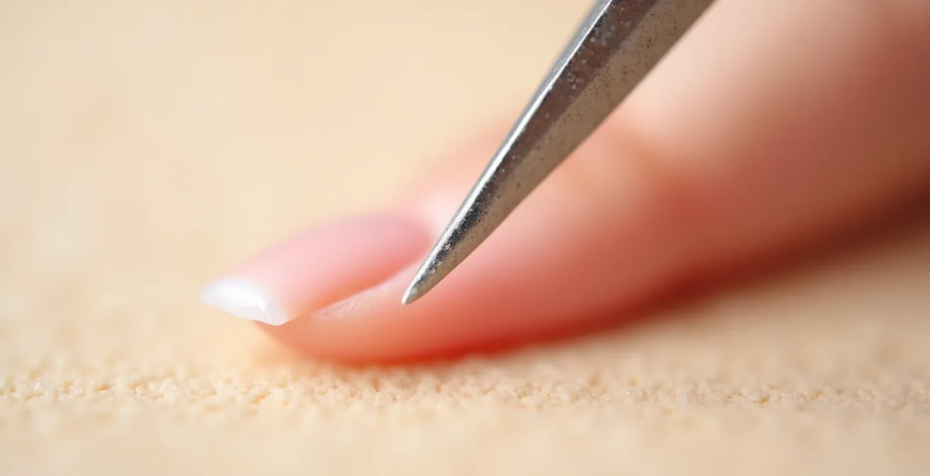 Makroaufnahme einer Glasfeile beim sanften Feilen eines Naturnagels
