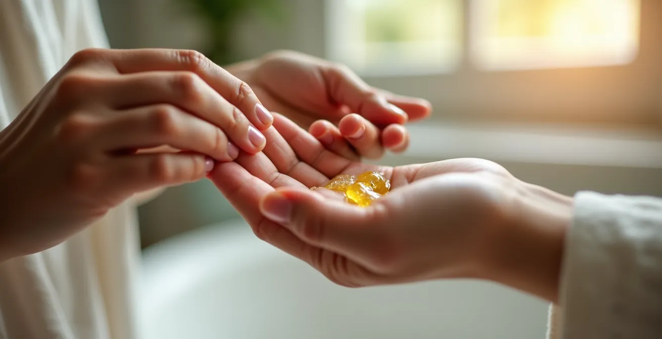 Hände bei der sanften Nagelhautpflege mit natürlichem Öl